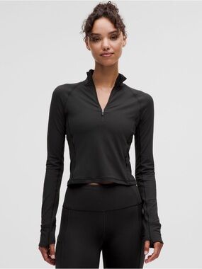 Lululemon It’s Rulu Run Cropped Half Zip Black Sz 10 NWT